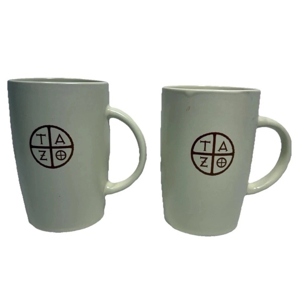 Starbucks‎ Tazo Mug Pair 2012 White Ceramic Coffee Tea Cups 11.8oz EUC